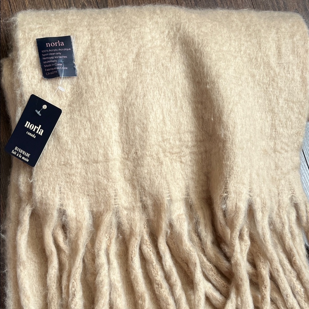 Norla Canada Beige Fringe Scarf NWT
